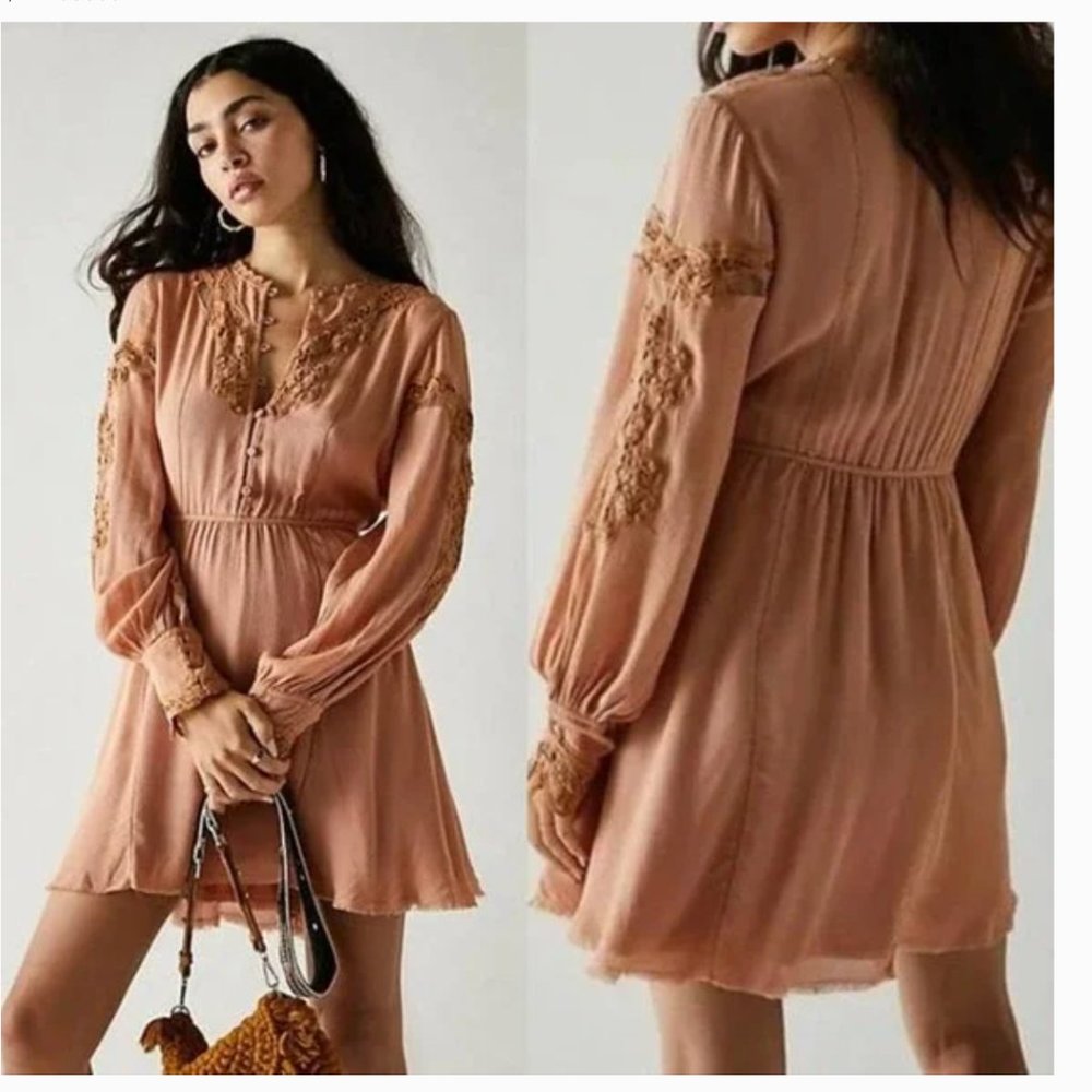 NWOT Free People X FP One Paige Peach Mini Dress Sand/Sable